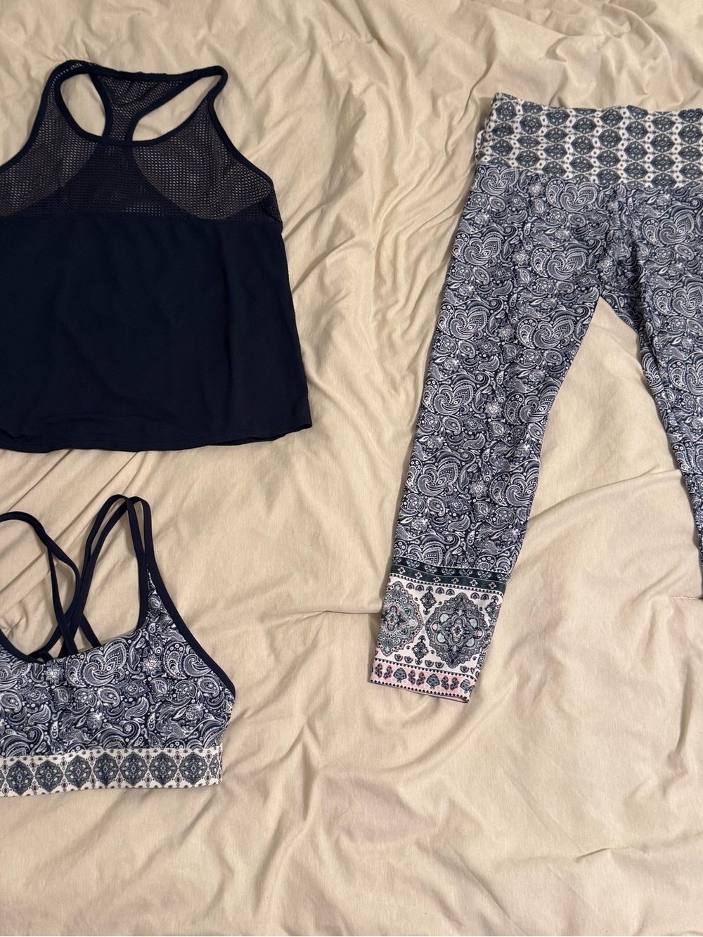 Lorna Jane Navy Mesh Tank & Paisley Sports Bra Set